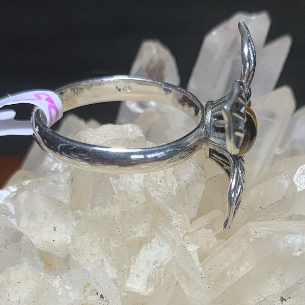 Solid Sterling Flower Ring With Tigers Eye - image 3